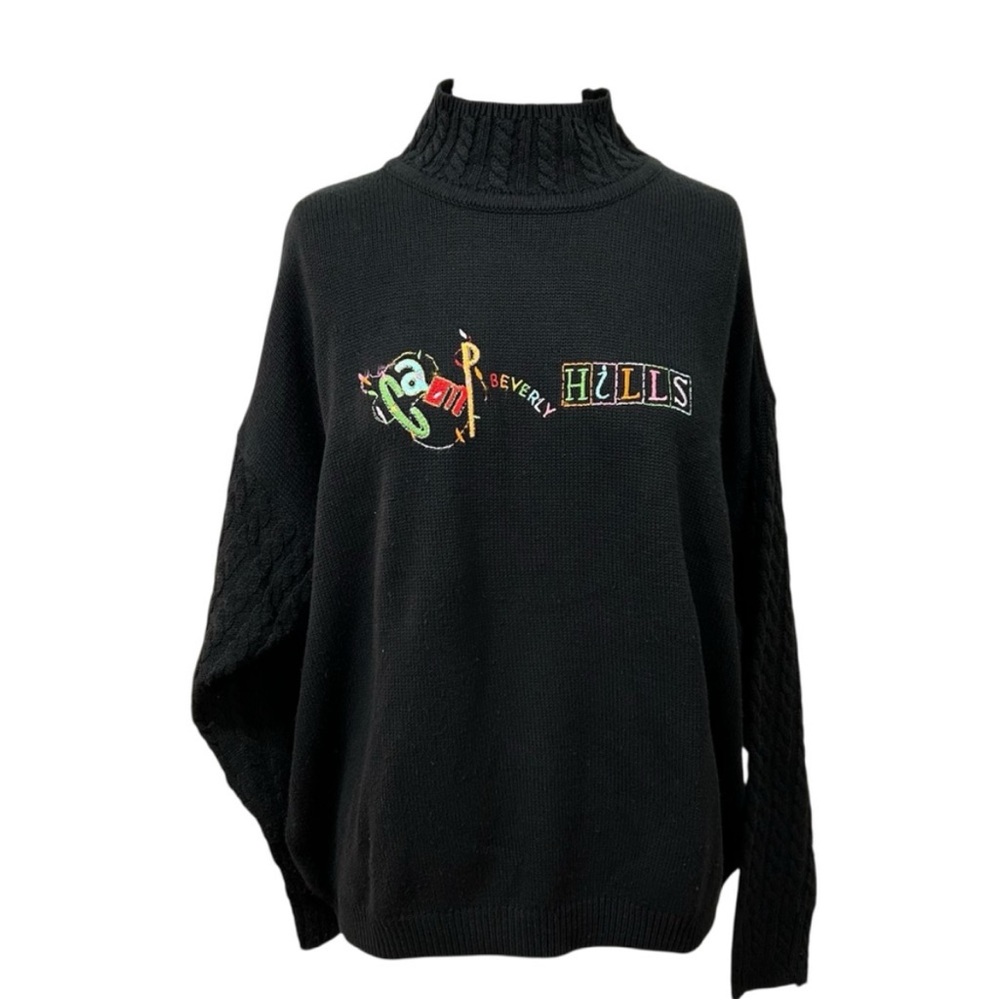Camp Beverly Hills Black Cable Knit Vintage Sweater Large warm cotton blend